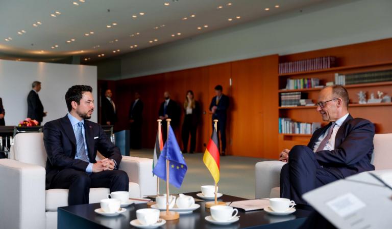 His Royal Highness Crown Prince Al Hussein and Germany Chancellor Friedrich Merz discuss enhancing cooperation and regional developments