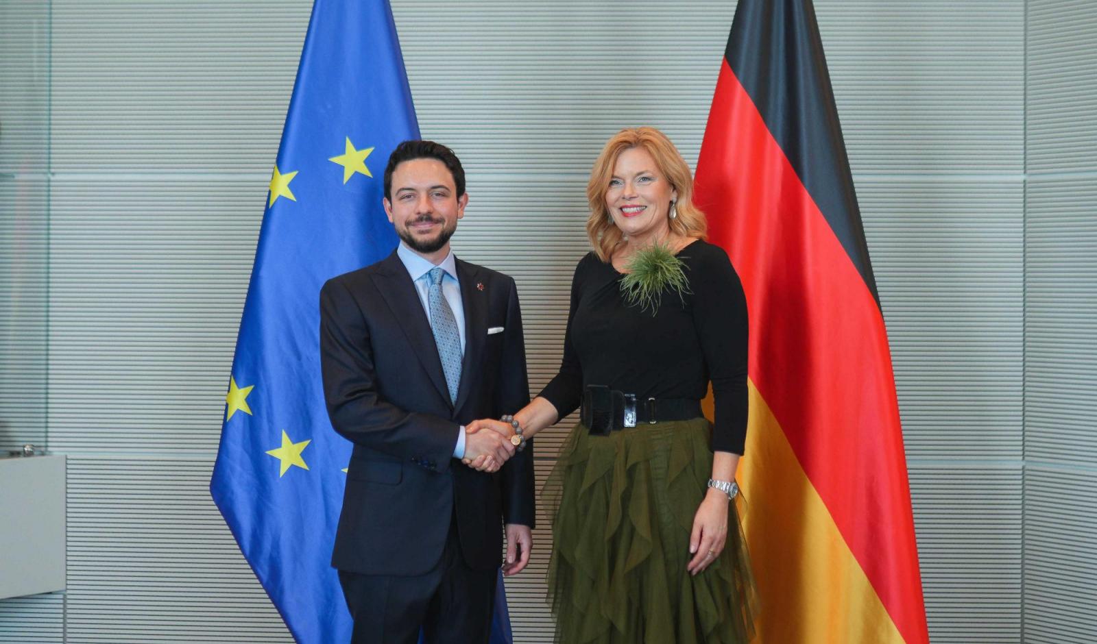 His Royal Highness Crown Prince Al Hussein meets with President of the German Bundestag Julia Klöckner in Berlin.