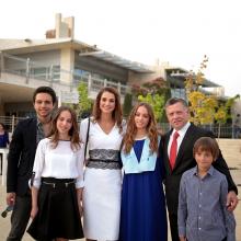 H.R.H. Crown Prince Al Hussein bin Abdullah II with Their Majesties King Abdullah II and Queen Rania Al Abdullah, T.R.H. Prince Hashim bin Abdullah II, Princess Iman  bint Abdullah II and Princess Salma bint Abdullah II, Amman, 2014