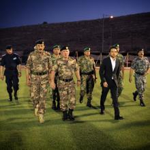 His Majesty King Abdullah II and HRH Crown Prince Al Hussein Bin Abdullah during a visit to the Army and Security Forces