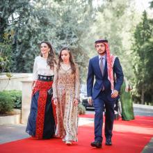 Her Majesty Queen Rania Al Abdullah, HRH Crown Prince Hussein Bin Abdullah and HRH Princess Salma Bint Abdullah at the Jordanian 69th Independence Day