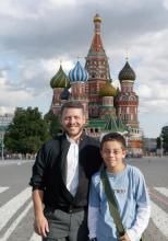 H.R.H. Crown Prince Al Hussein bin Abdullah II with His Majesty King Abdullah II ibn Al Hussein in front of the Kremlin, Moscow, 2005