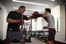 H.R.H. Crown Prince Al Hussein Bin Abdullah II during boxing practice with Jordanian Boxing Champion, Mohammed Abu Khadeja, Spring 2013