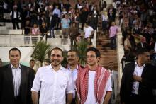 H.R.H. Crown Prince Al Hussein Bin Abdullah II with H.R.H. Prince Ali bin Al Hussein after attending the Jordan vs. Oman football match 18th June, 2013