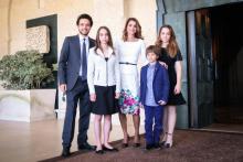 H.R.H. Crown Prince Al Hussein bin Abdullah II with Their Majesties King Abdullah II and Queen Rania Al Abdullah and Princess Iman bint Abdullah II, Princess Salma bint Abdullah II, and Prince Hashem bin Abdullah II