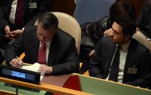 His Majesty King Abdullah II, accompanied by HRH Crown Prince, at the United Nations General Assembly 24/9/2014