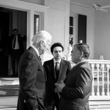 H.R.H. Crown Prince Al Hussein bin Abdullah II with His Majesty King Abdullah II ibn Al Hussein and US Vice President Joe Biden, in Washington D.C.  February 2014 