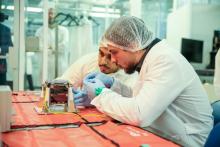 HRH Crown Prince Al Hussein bin Abdullah II at the Jordan University for Science Technology where he inspected the final stages of a project to launch Jordan's first nanosatellite