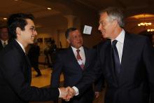 H.R.H. Crown Prince Al Hussein bin Abdullah II with His Majesty King Abdullah II ibn Al Hussein and Mr. Tony Blair